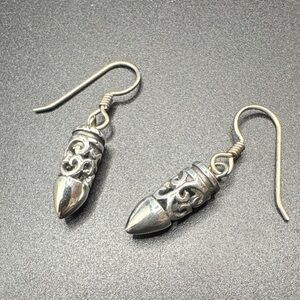 Sterling Silver Bullet Dangle Earrings Marked JSB 925 5.5g